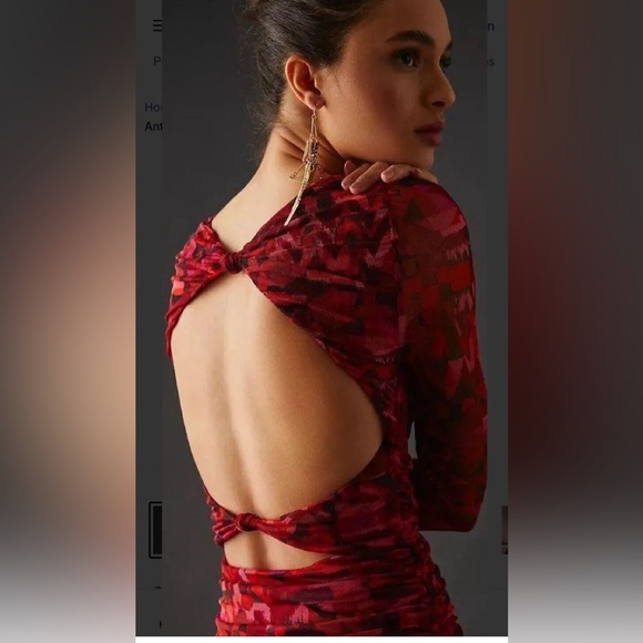 NWT MISA for Anthropologie Red Mesh Cutout Bodycon Dress size Medium M - Picture 2 of 7